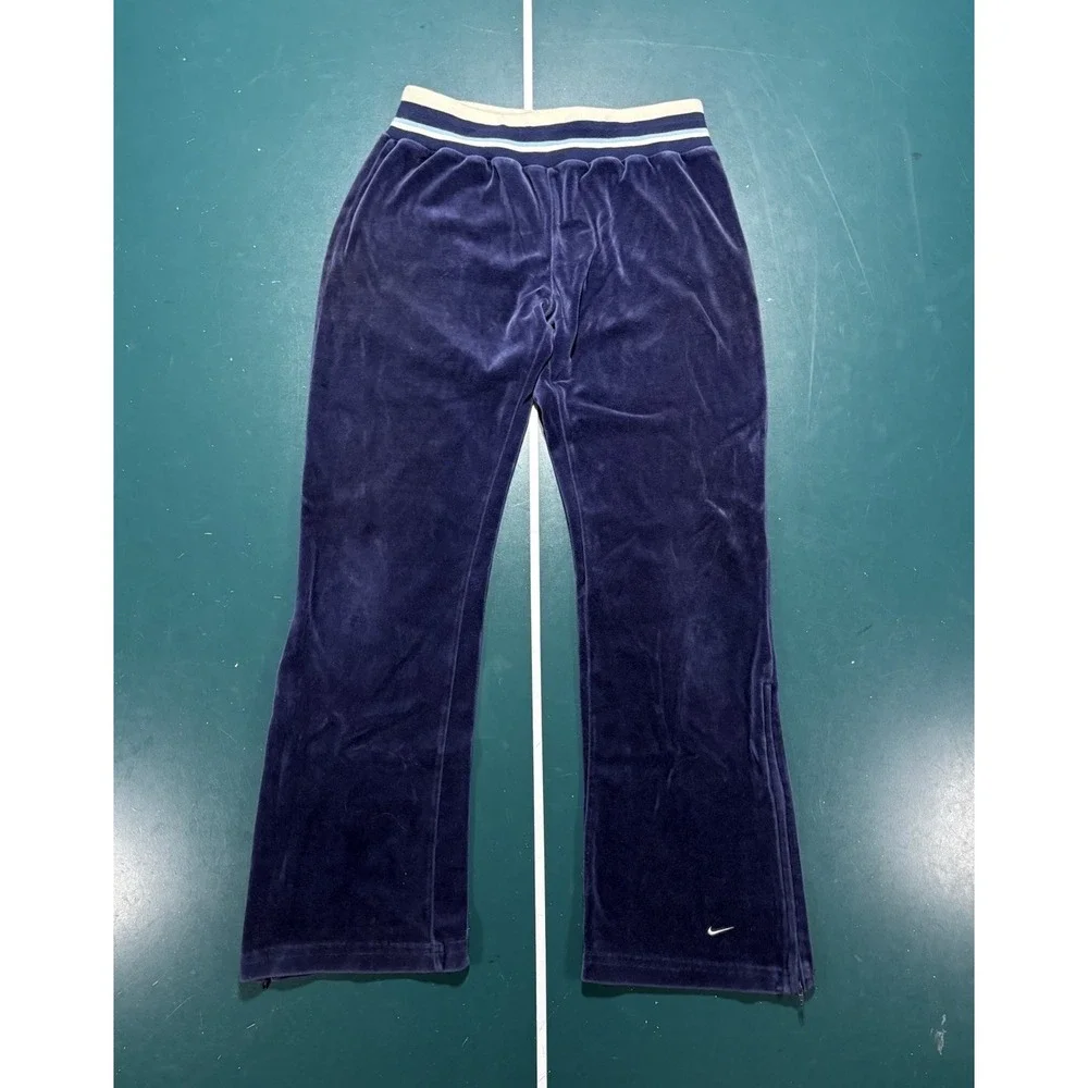 Vintage Nike Velour Tracksuit Womens M Blue Striped Jacket Pants Set Velvet Y2K